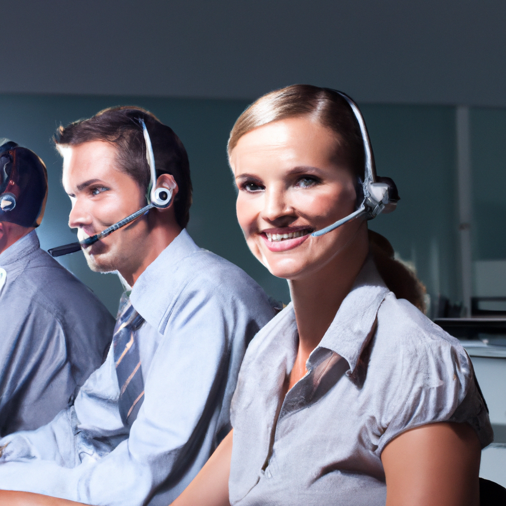 Équipe support souriante avec casques dans un bureau élégant